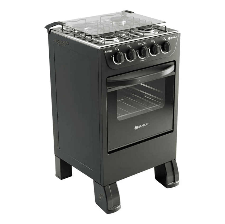 Fogão New Sirius 4 Bocas Mesa Inox Braslar Cor Preto